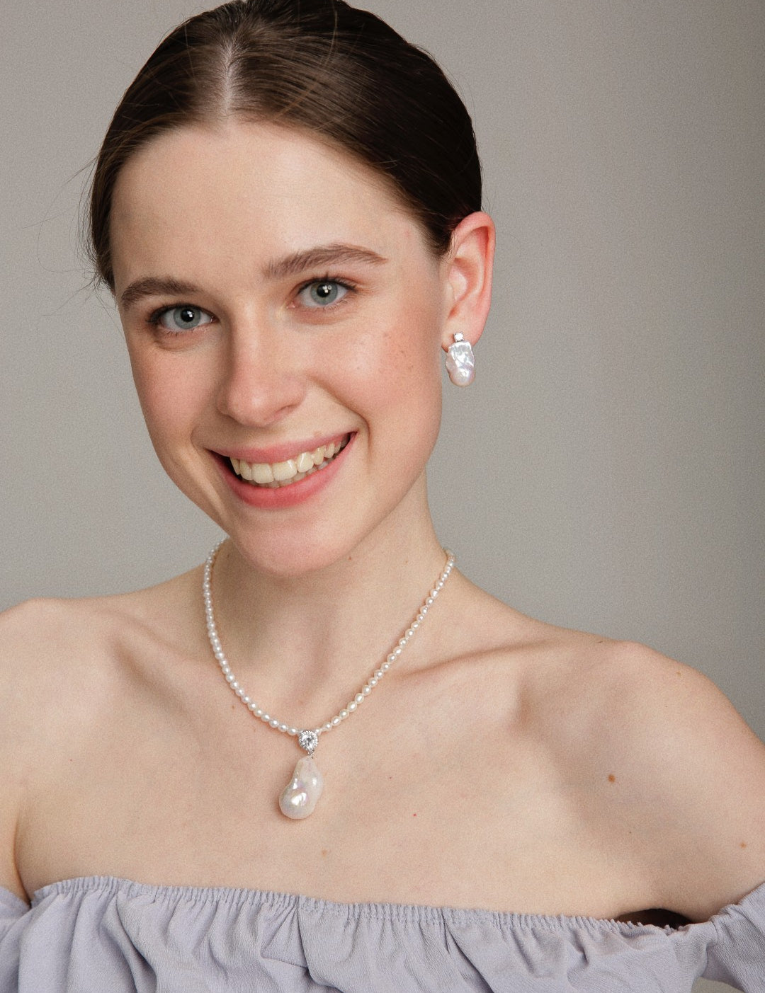 Gembea Jewelry Baroque with Diamond Pearl Necklace