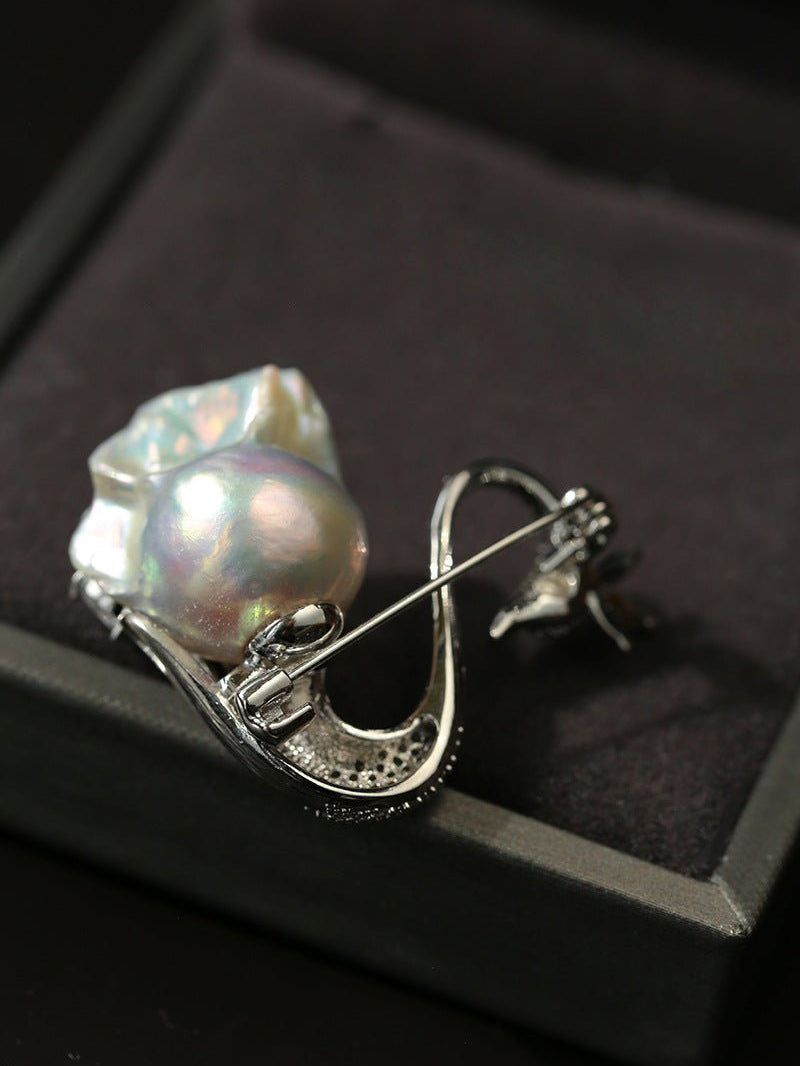 Diamond Swan Baroque Pearl Brooch gembea jewelry