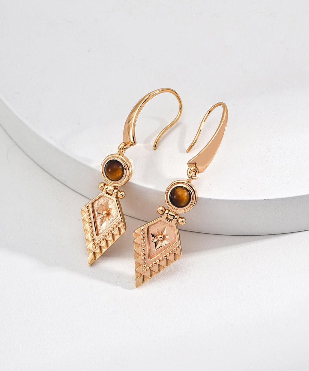 Diamond Pendant Tiger Eye Gemstone Earrings - Gembea Jewelry