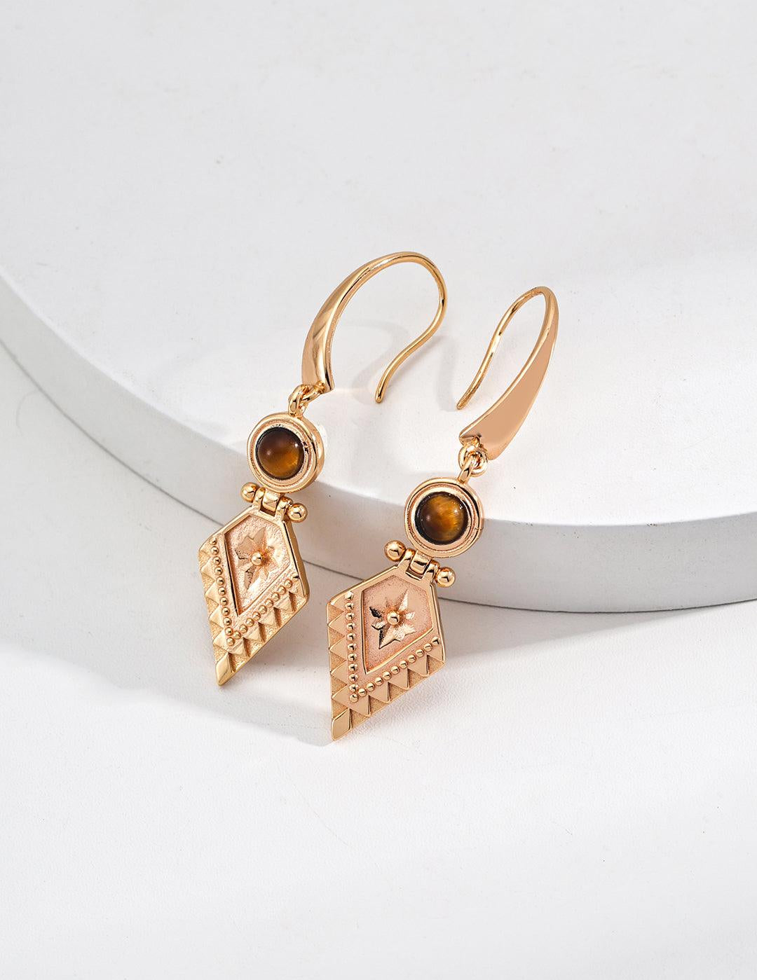 Diamond Pendant Tiger Eye Gemstone Earrings - Gembea Jewelry