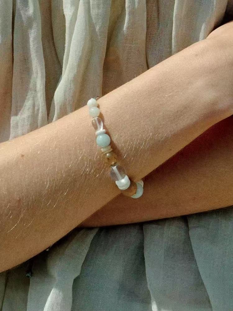 Dopamine Blue Amazonite Beaded Wave Bracelet gembea jewelry