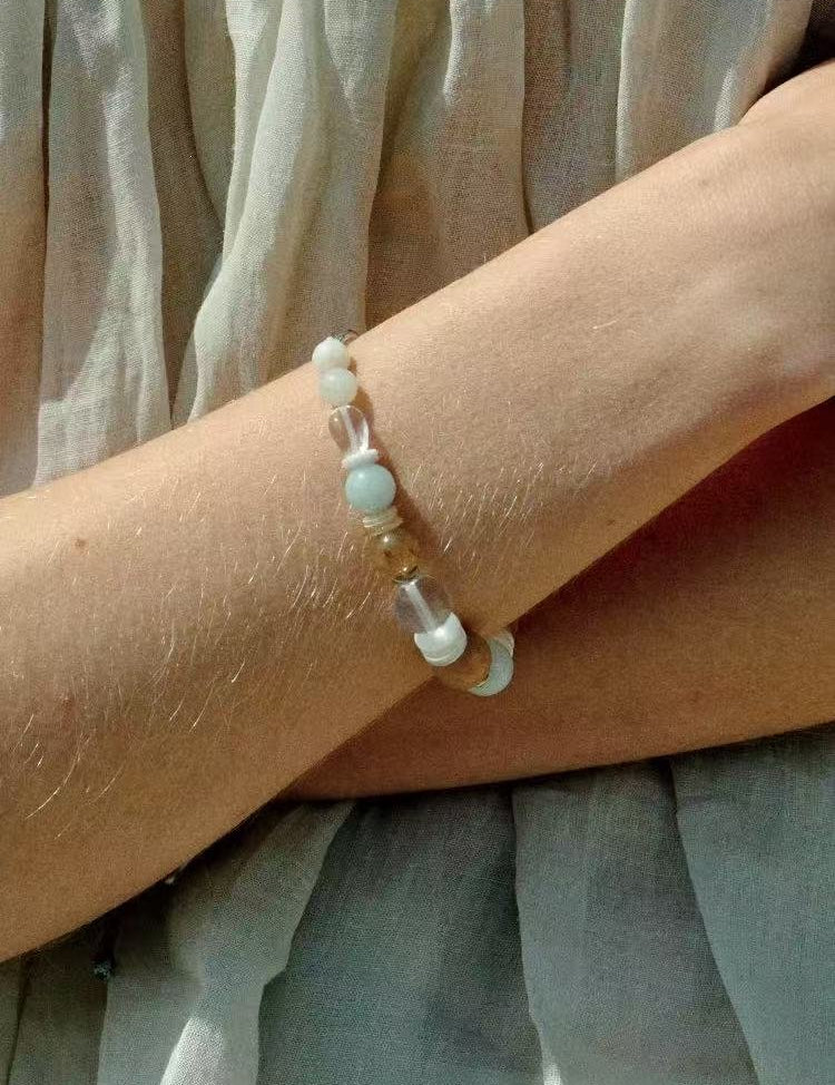 Dopamine Blue Amazonite Beaded Wave Bracelet gembea jewelry