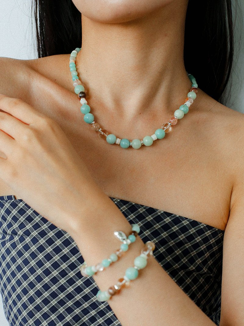 Dopamine Blue Amazonite Beaded Wave Bracelet gembea jewelry