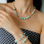 Dopamine Blue Amazonite Beaded Wave Bracelet gembea jewelry