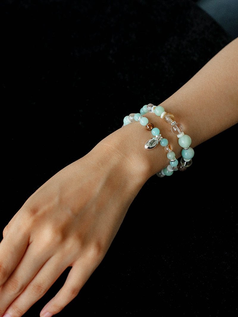 Dopamine Blue Amazonite Beaded Wave Bracelet gembea jewelry