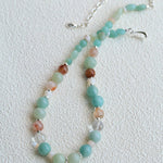 Dopamine Blue Amazonite Beaded Wave Necklace gembea jewelry