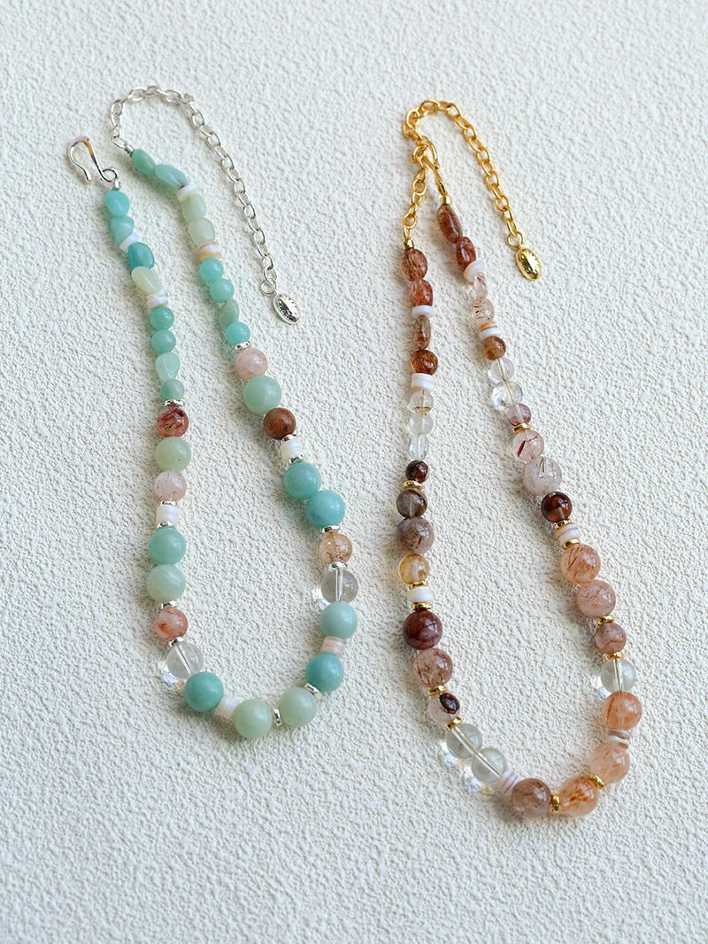 Dopamine Blue Amazonite Beaded Wave Necklace gembea jewelry