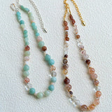 Dopamine Blue Amazonite Beaded Wave Necklace gembea jewelry