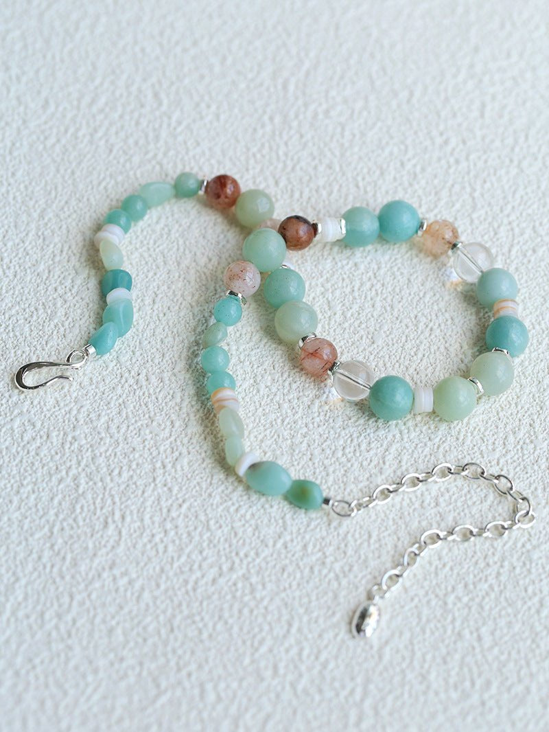Dopamine Blue Amazonite Beaded Wave Necklace gembea jewelry