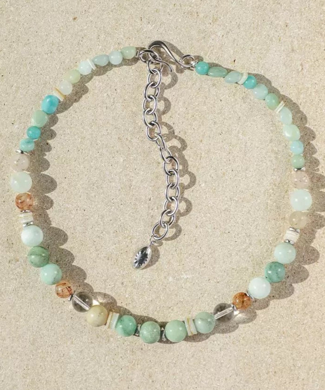 Dopamine Blue Amazonite Beaded Wave Necklace gembea jewelry