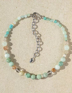Dopamine Blue Amazonite Beaded Wave Necklace gembea jewelry