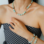 Dopamine Blue Amazonite Beaded Wave Necklace gembea jewelry