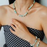 Dopamine Blue Amazonite Beaded Wave Necklace gembea jewelry