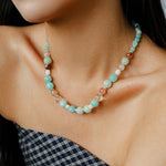 Dopamine Blue Amazonite Beaded Wave Necklace gembea jewelry