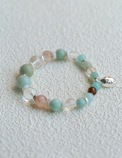 Dopamine Blue Amazonite Elastic Beaded Bracelet gembea jewelry
