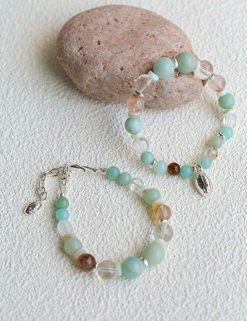 Dopamine Blue Amazonite Elastic Beaded Bracelet gembea jewelry