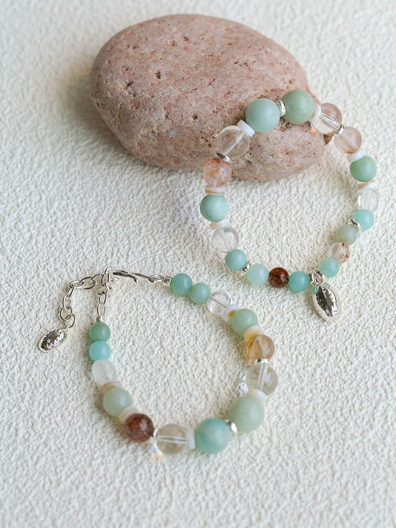 Dopamine Blue Amazonite Elastic Beaded Bracelet gembea jewelry