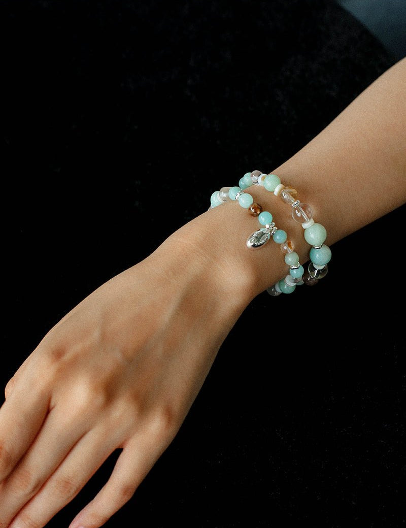 Dopamine Blue Amazonite Elastic Beaded Bracelet gembea jewelry