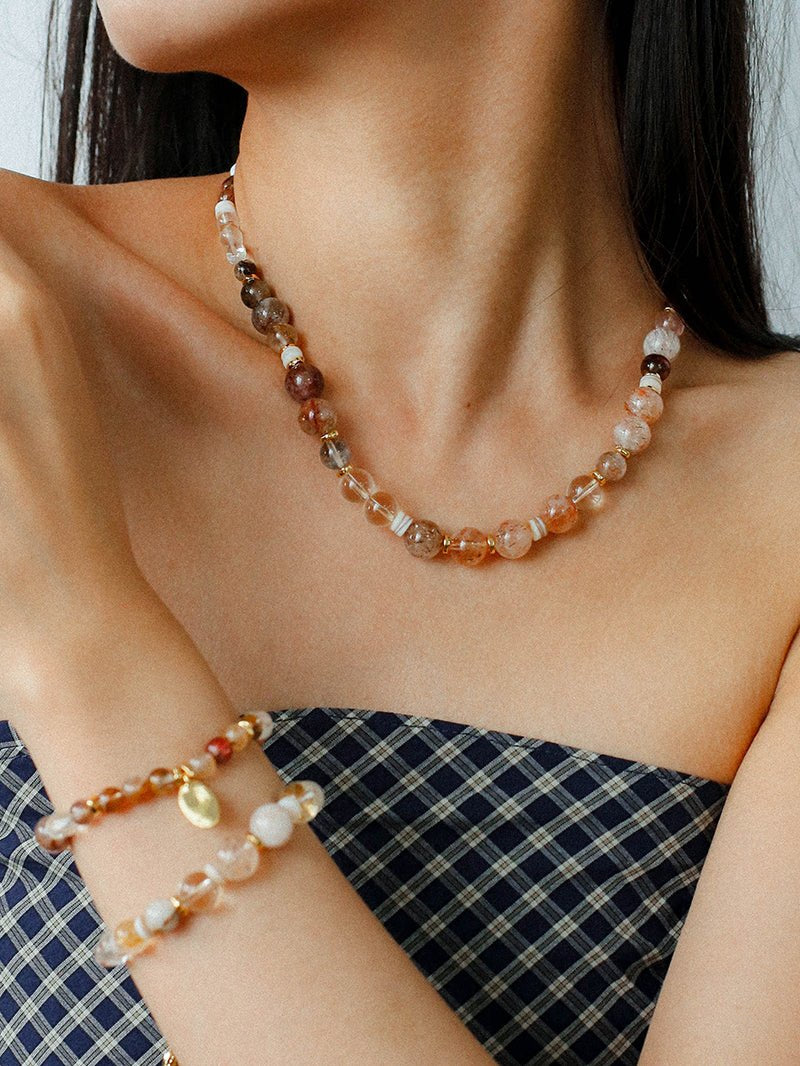 Dopamine Brown Aventurine Beaded Wave Bracelet gembea jewelry