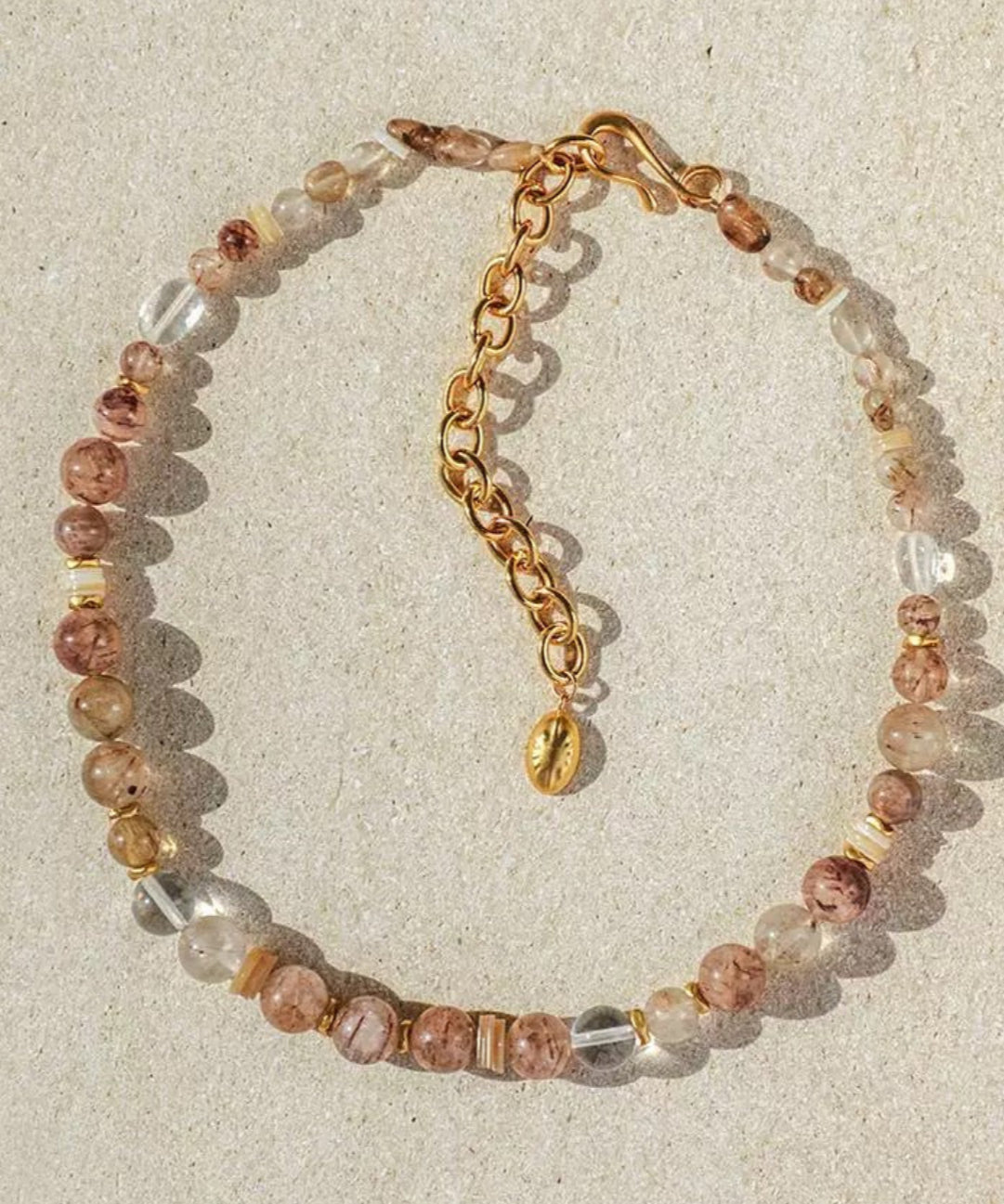 Dopamine Brown Aventurine Beaded Wave Necklace gembea jewelry
