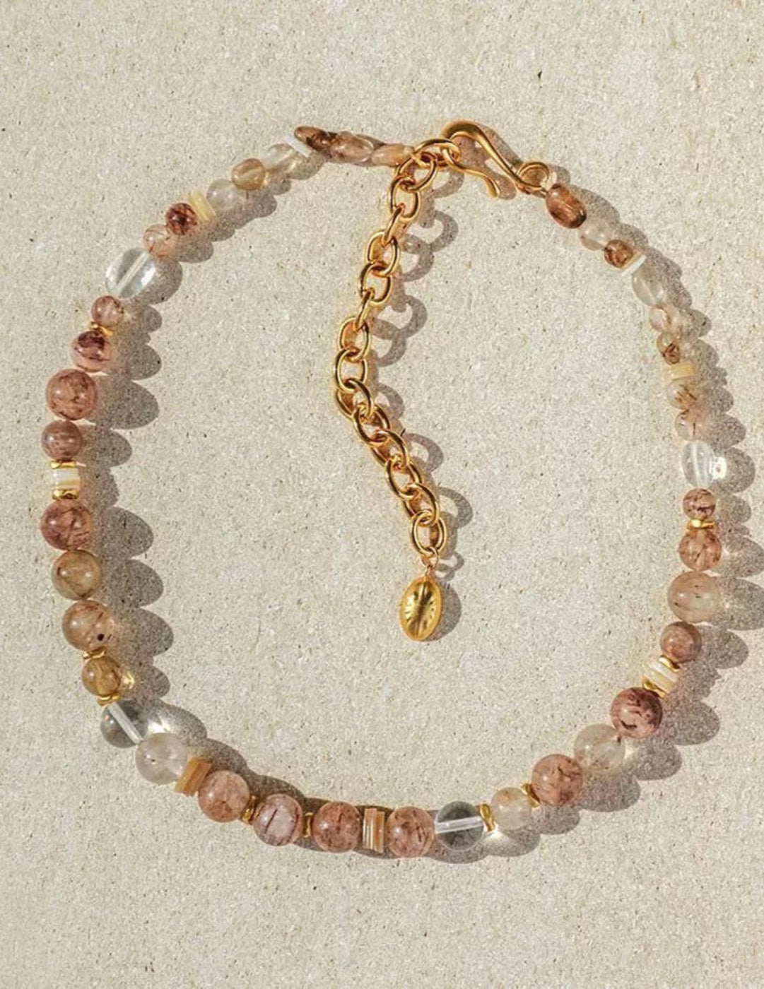Dopamine Brown Aventurine Beaded Wave Necklace gembea jewelry