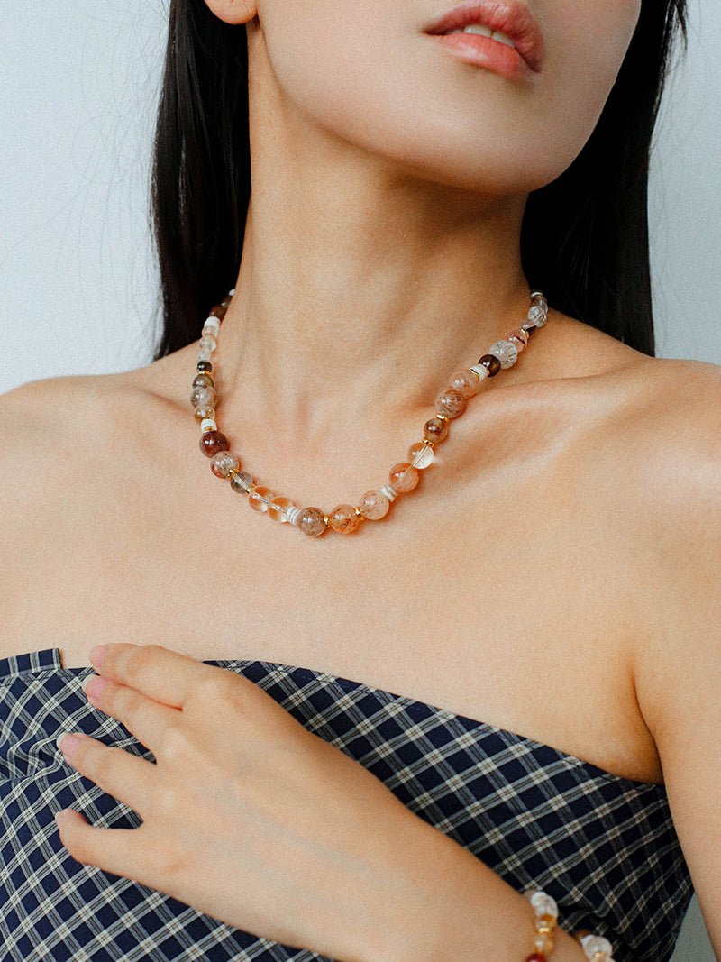 Dopamine Brown Aventurine Beaded Wave Necklace gembea jewelry