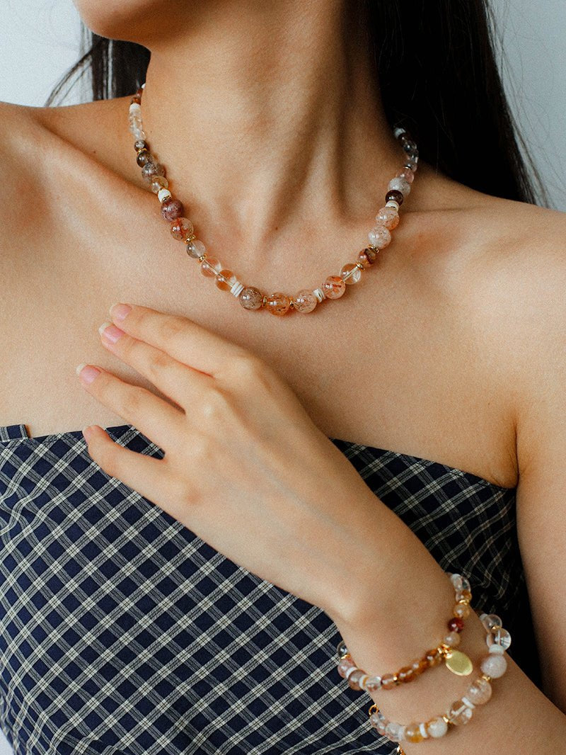 Dopamine Brown Aventurine Beaded Wave Necklace gembea jewelry