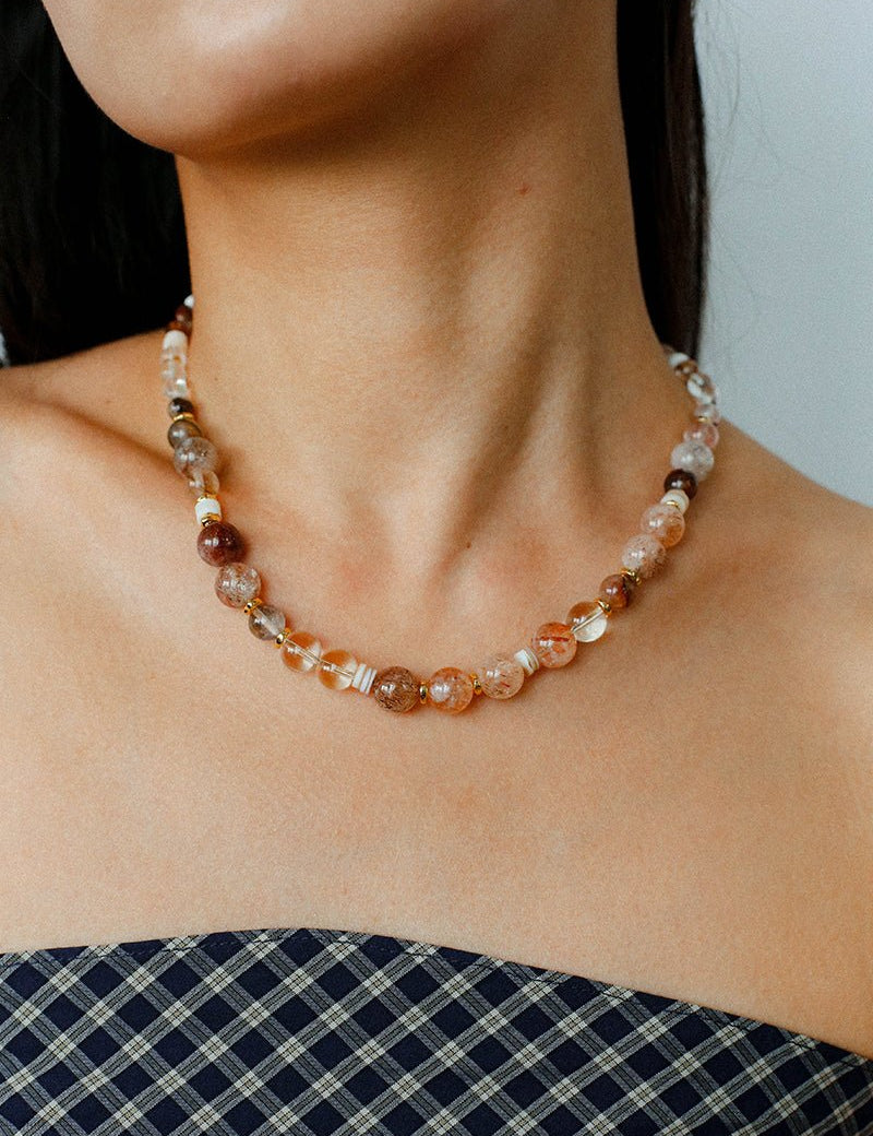 Dopamine Brown Aventurine Beaded Wave Necklace gembea jewelry