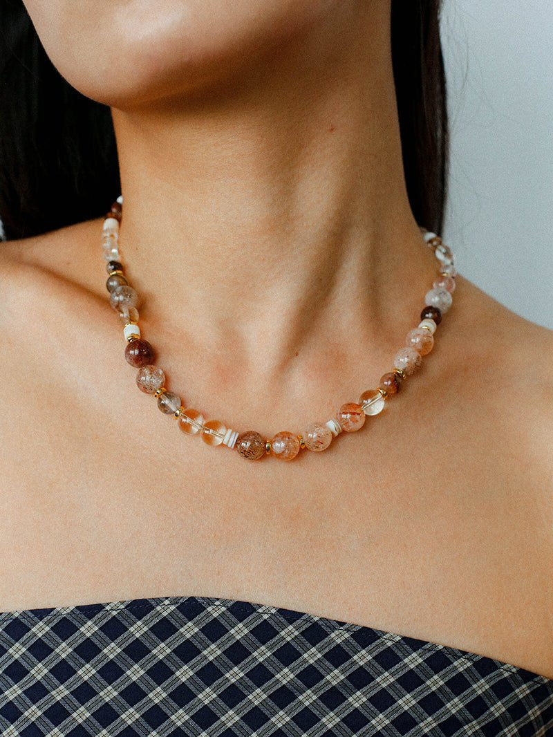 Dopamine Brown Aventurine Beaded Wave Necklace gembea jewelry