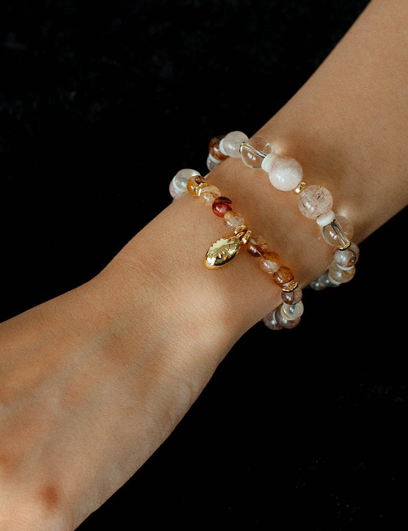 Dopamine Golden Brown Elastic Beaded Wave Bracelet