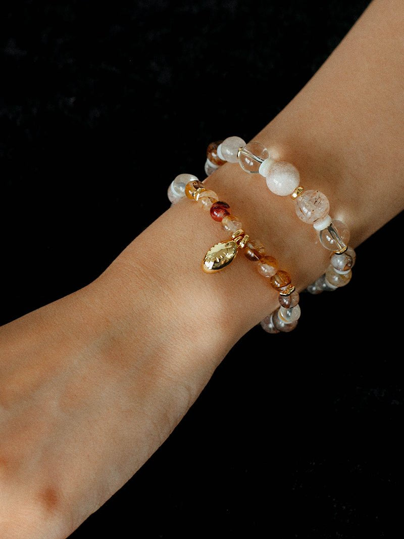 Dopamine Golden Brown Elastic Beaded Wave Bracelet