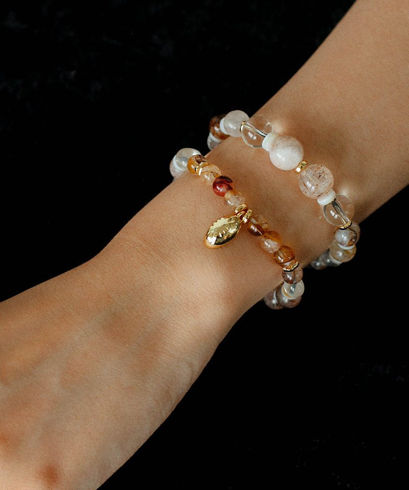Dopamine Golden Brown Elastic Beaded Wave Bracelet