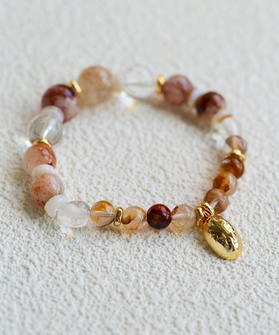 Dopamine Golden Brown Elastic Beaded Wave Bracelet