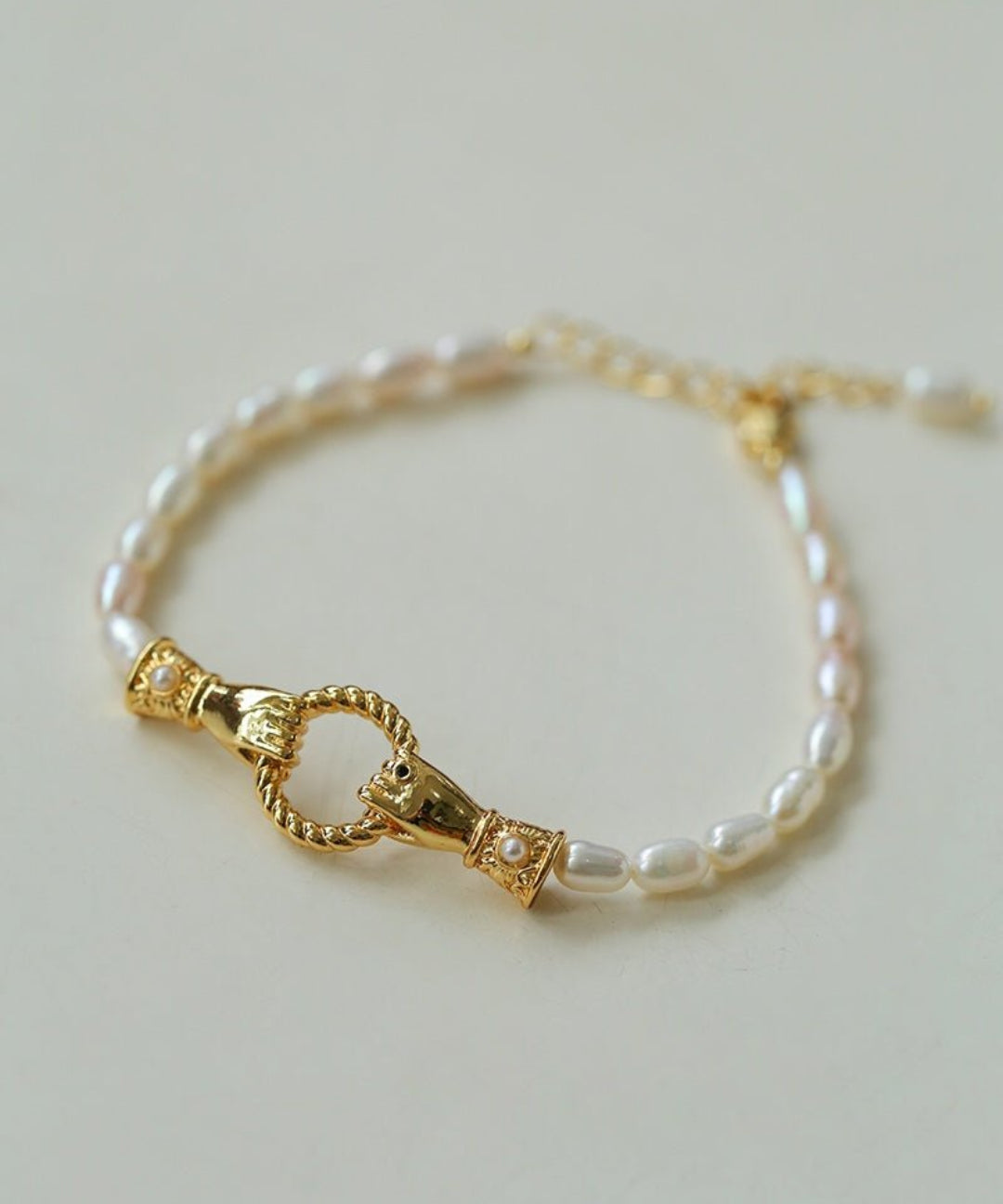 Double-Handed Ring Clasp Pearl Beaded Bracelet gembea jewelry