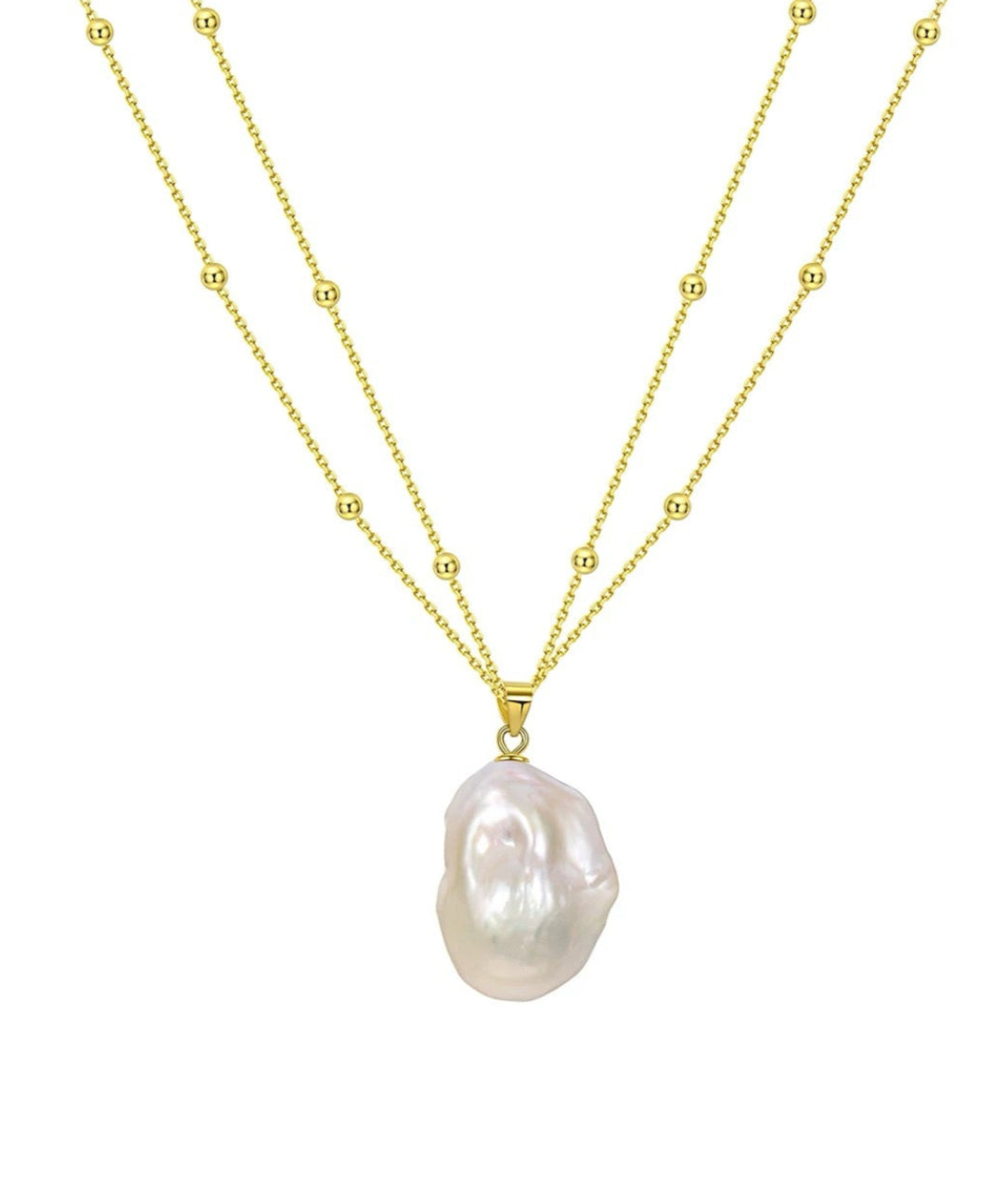 Double Chain Baroque Pendant Necklace GEMBEA JEWELRY