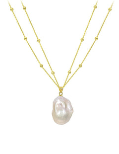 Double Chain Baroque Pendant Necklace GEMBEA JEWELRY