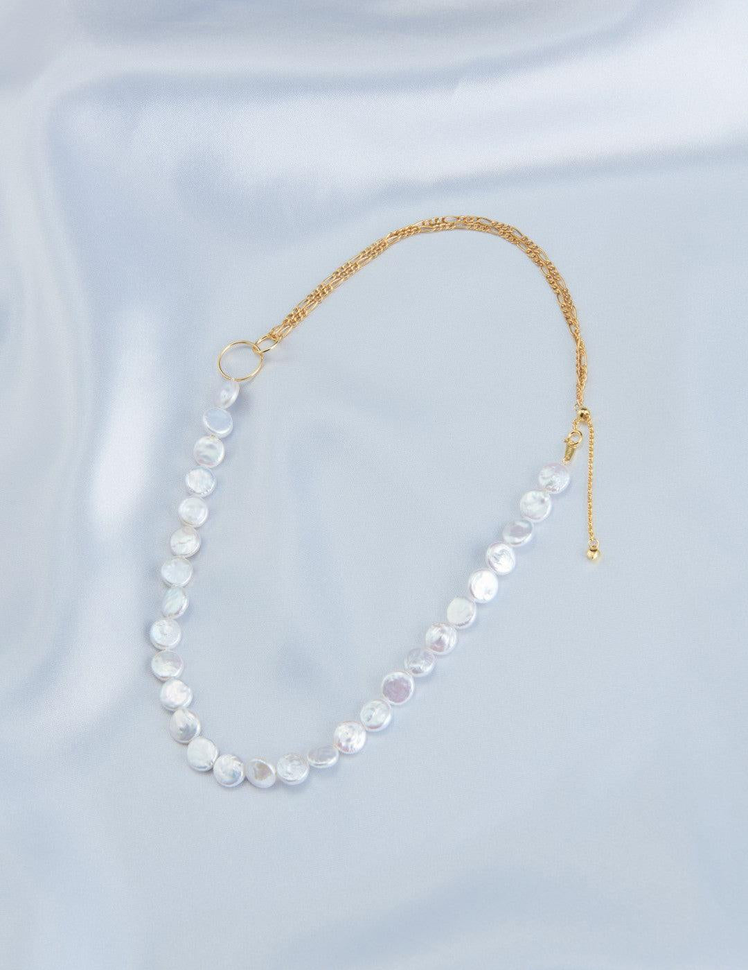 Double Chain Small Circle Baroque Pearl Necklace - Gembea Jewelry