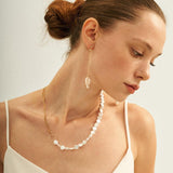 Double Chain Small Circle Baroque Pearl Necklace - Gembea Jewelry