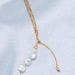 Double Chain Small Circle Baroque Pearl Necklace - Gembea Jewelry