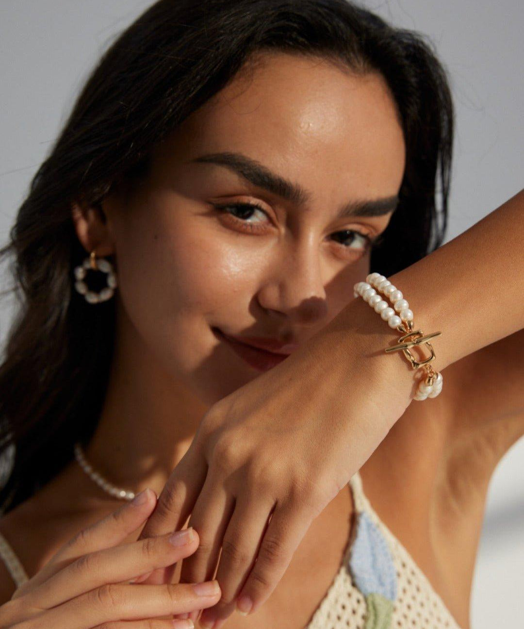 Double chain natural freshwater pearl Bracelets - Gembea Jewelry