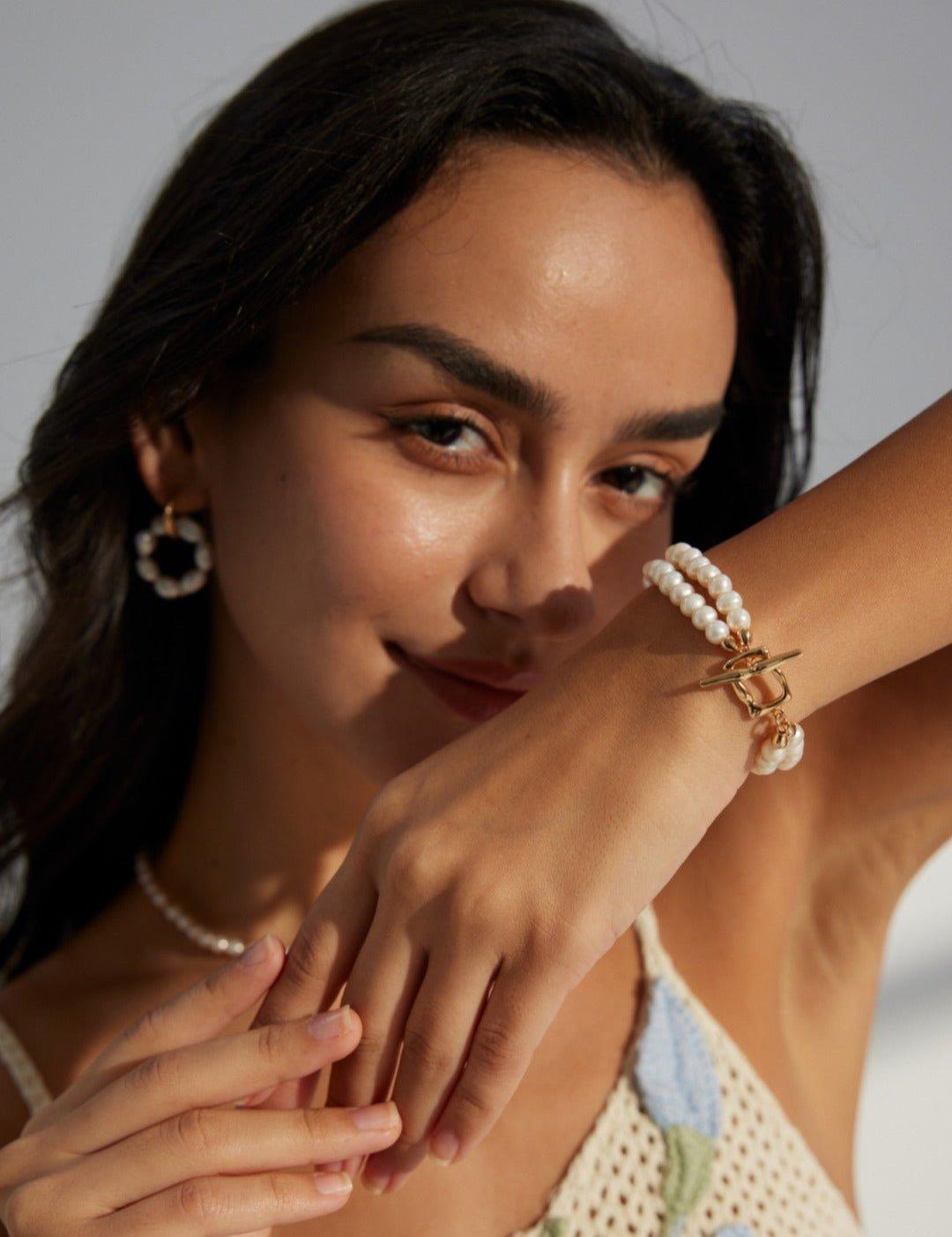 Double chain natural freshwater pearl Bracelets - Gembea Jewelry