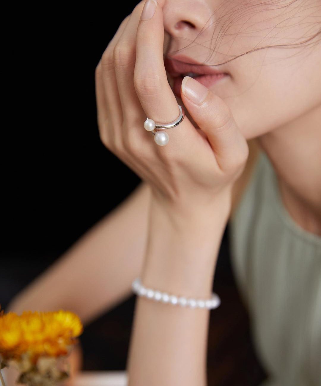 Double Freshwater Pearl Open Rings - Gembea Jewelry