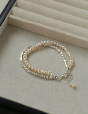 Natural Pearl Silver Bean Double Bracelet - Gembea Jewelry