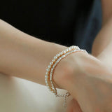 Natural Pearl Silver Bean Double Bracelet - Gembea Jewelry