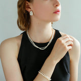 Natural Pearl Silver Bean Double Bracelet - Gembea Jewelry