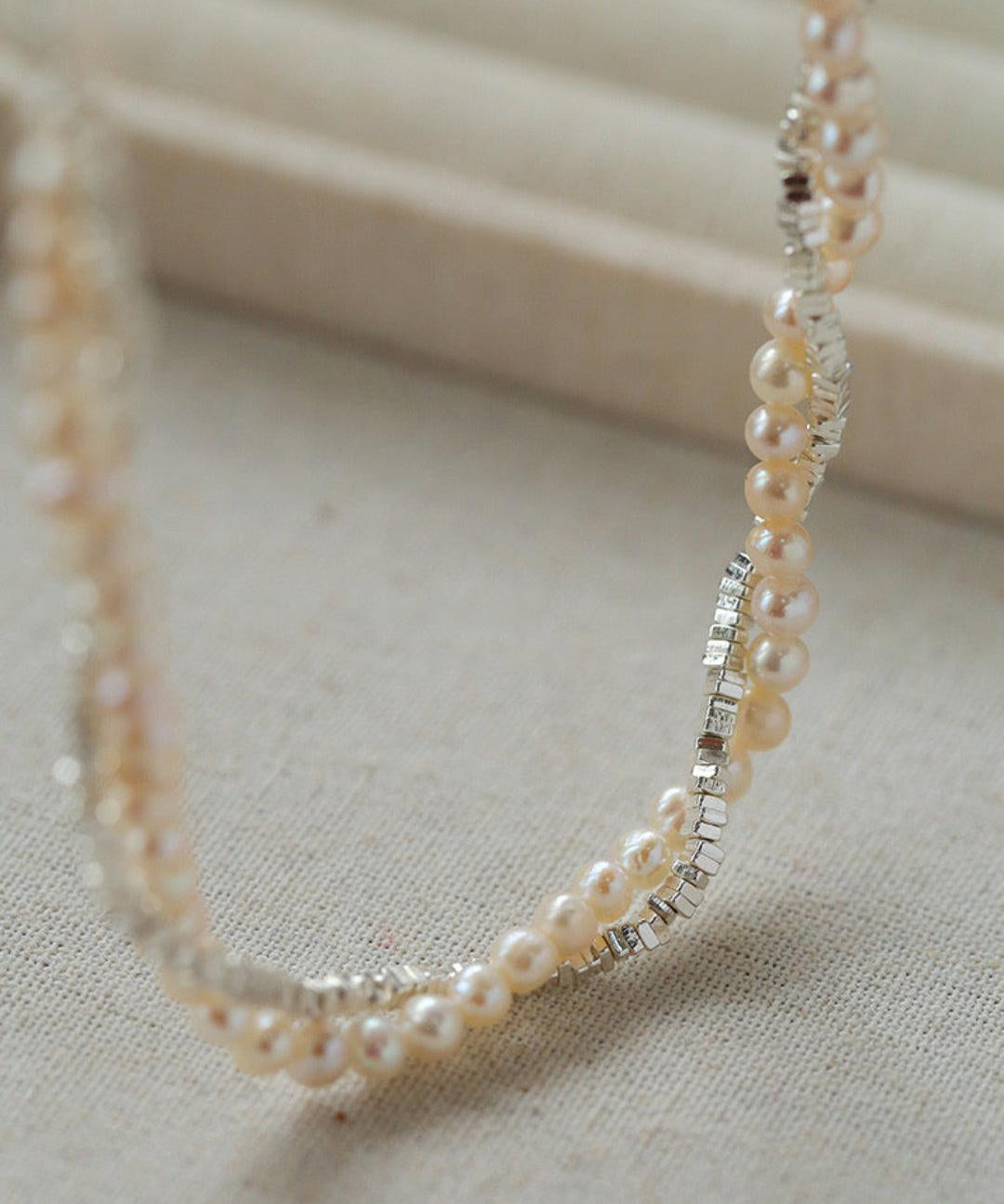 Natural Pearl Silver Bean Double Necklace - Gembea Jewelry