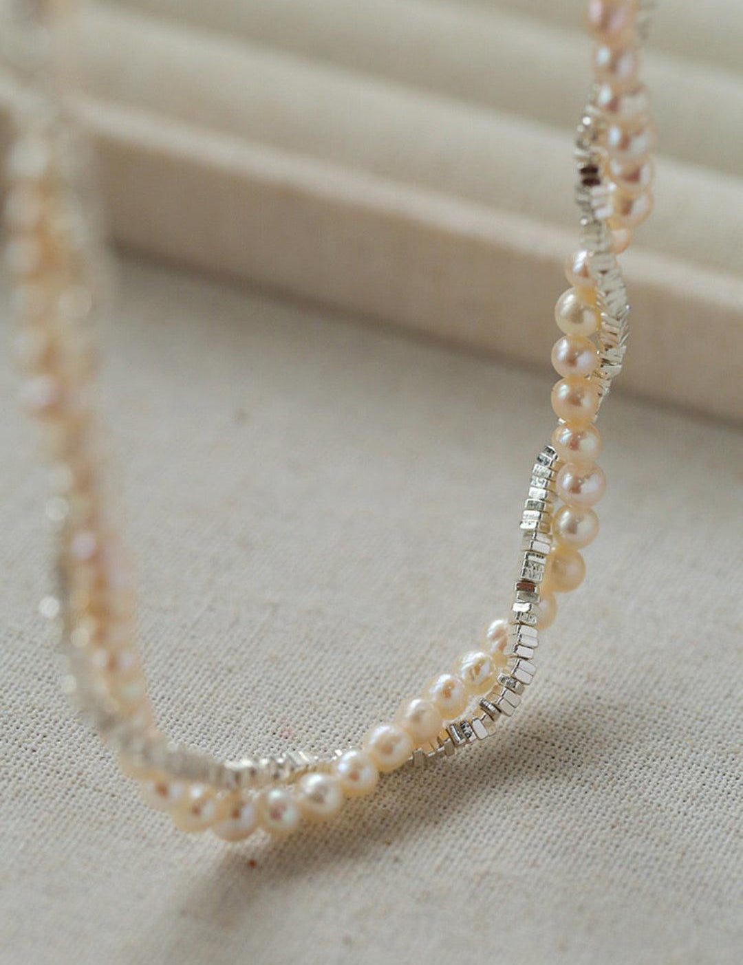 Natural Pearl Silver Bean Double Necklace - Gembea Jewelry