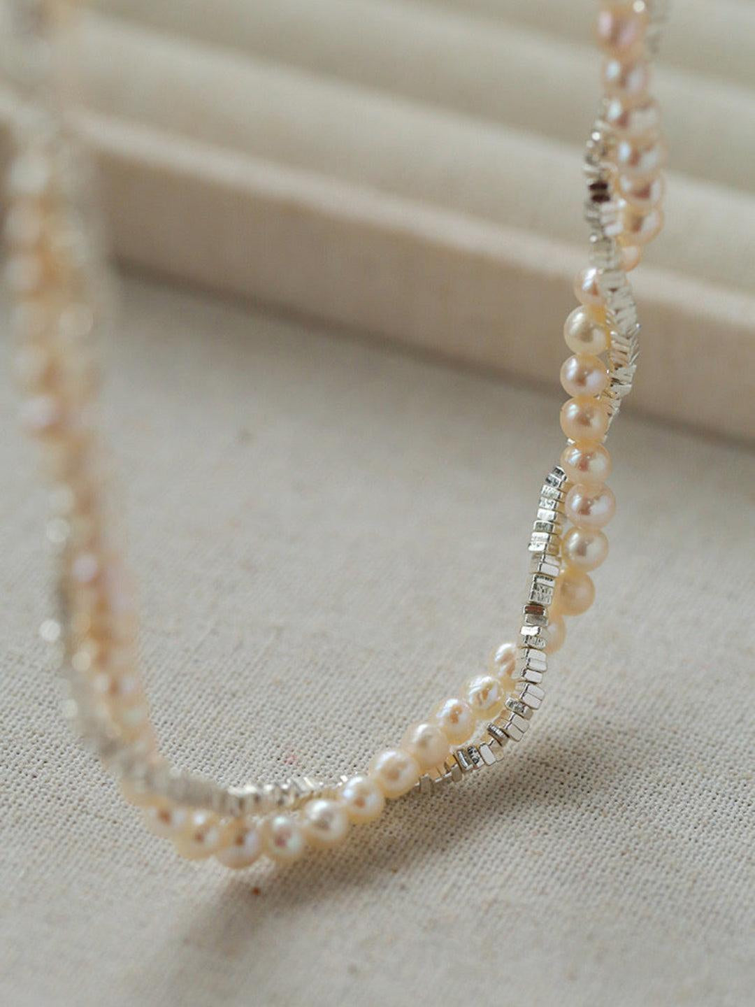 Natural Pearl Silver Bean Double Necklace - Gembea Jewelry
