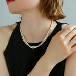 Natural Pearl Silver Bean Double Necklace - Gembea Jewelry
