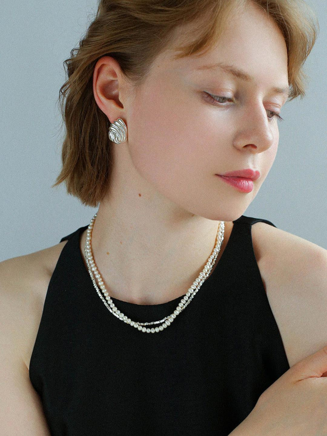 Natural Pearl Silver Bean Double Necklace - Gembea Jewelry